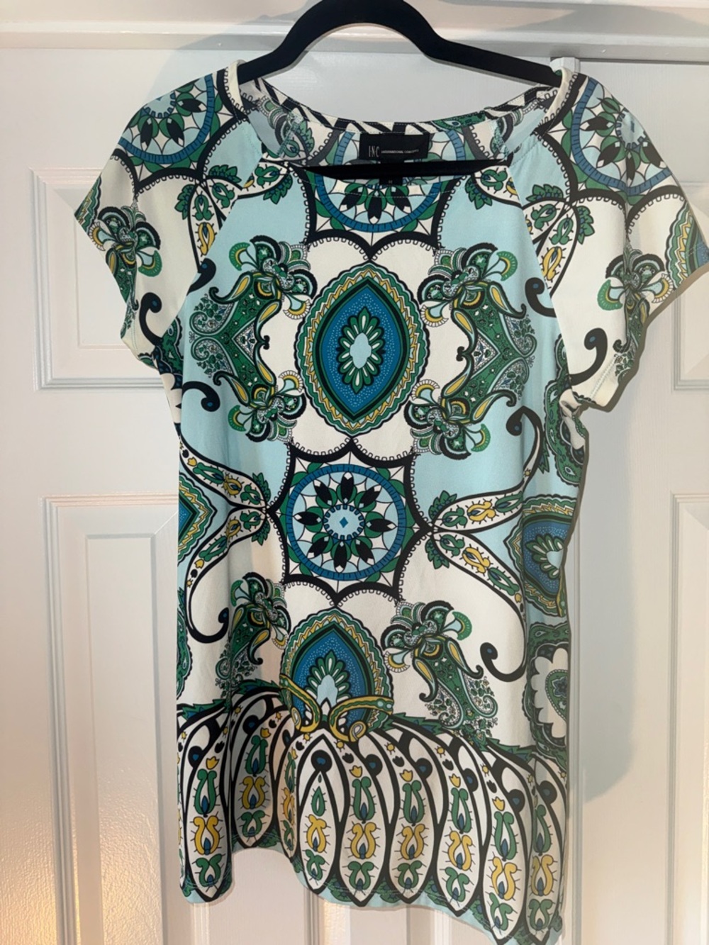 INC printed Short Sleeve top - Green blue Multi